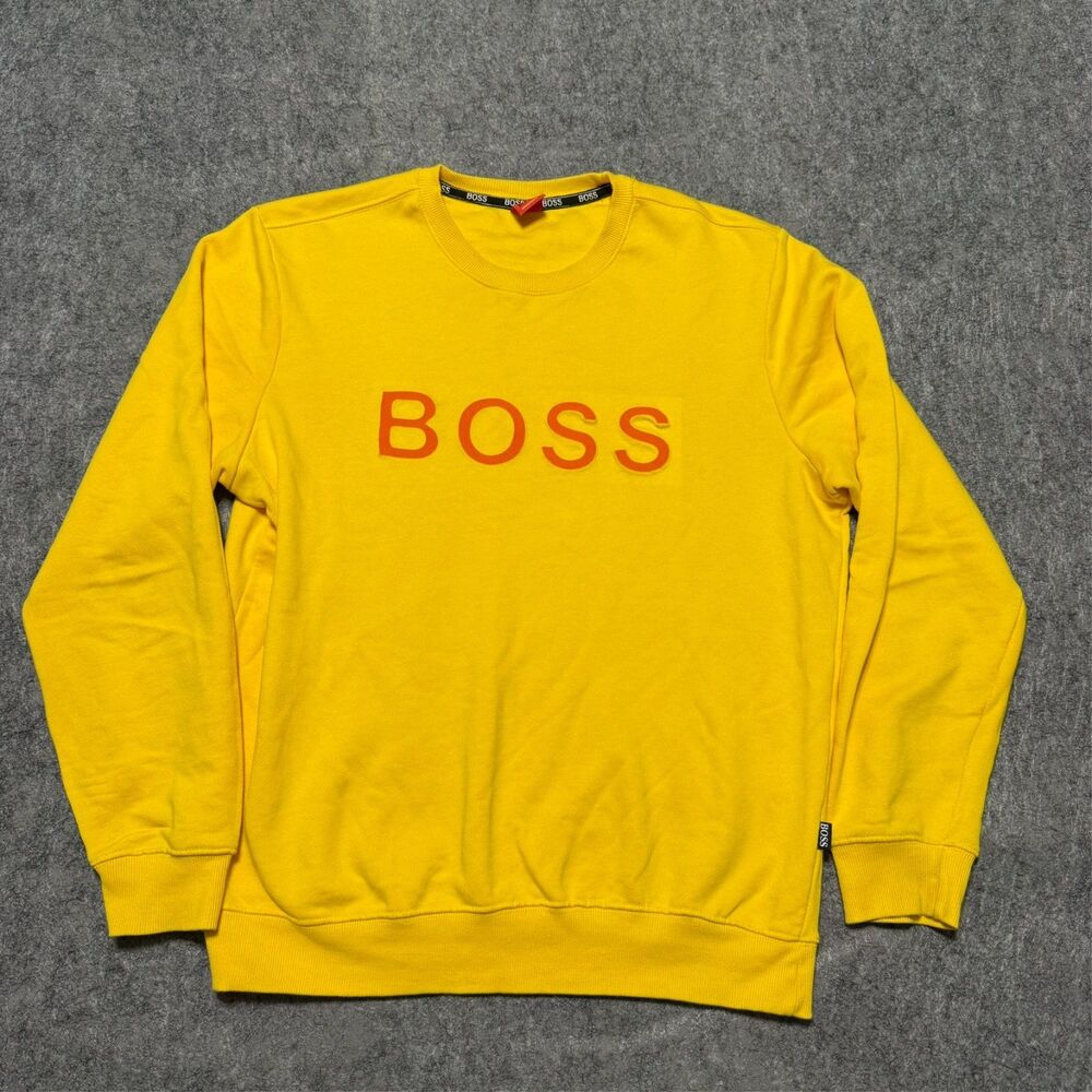 Hugo Boss Red Label Sweatshirt Size L Yellow Big Embossed Orange Logo